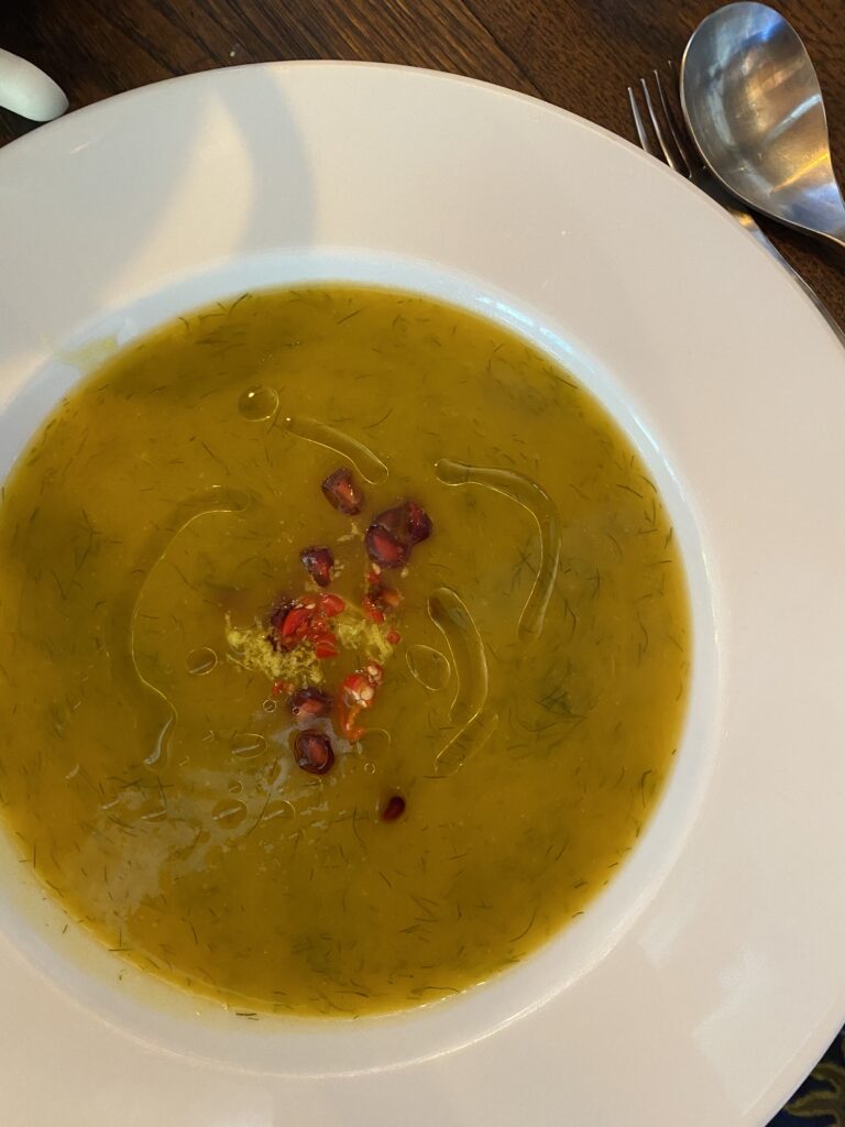 Jerusalem Artichoke and Pumpkin soup at La Bruguera